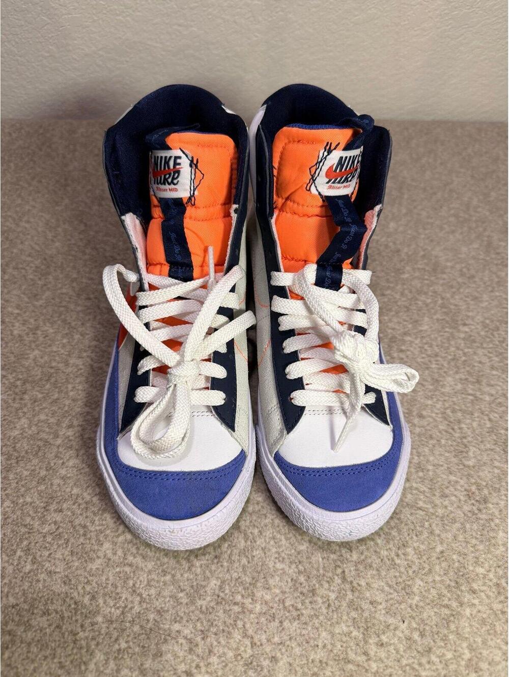 Nike Blazer Mid ’77 Jumbo GS FQ7433-100 Kids Size 6Y White Orange Navy - Picture 2 of 7